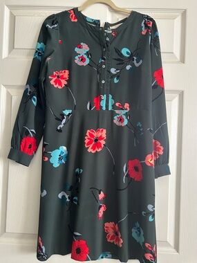 LOFT Dark Green Floral-Trim Blouse